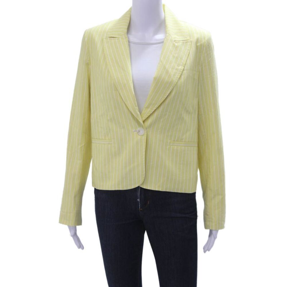 Drew Womens Cotton Striped One Button Long Sleeve Lined Blazer Yellow Size M